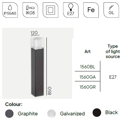 картинка Уличные столбики Столбик NORLYS IP55-65 Arendal 1560GA