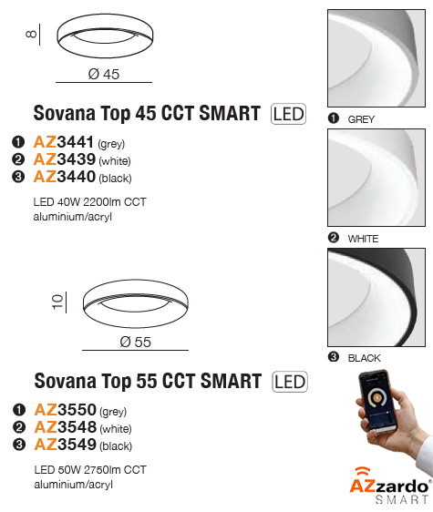 картинка Светодиодные Потолочный светильник AZZARDO Sovana smart AZ3550