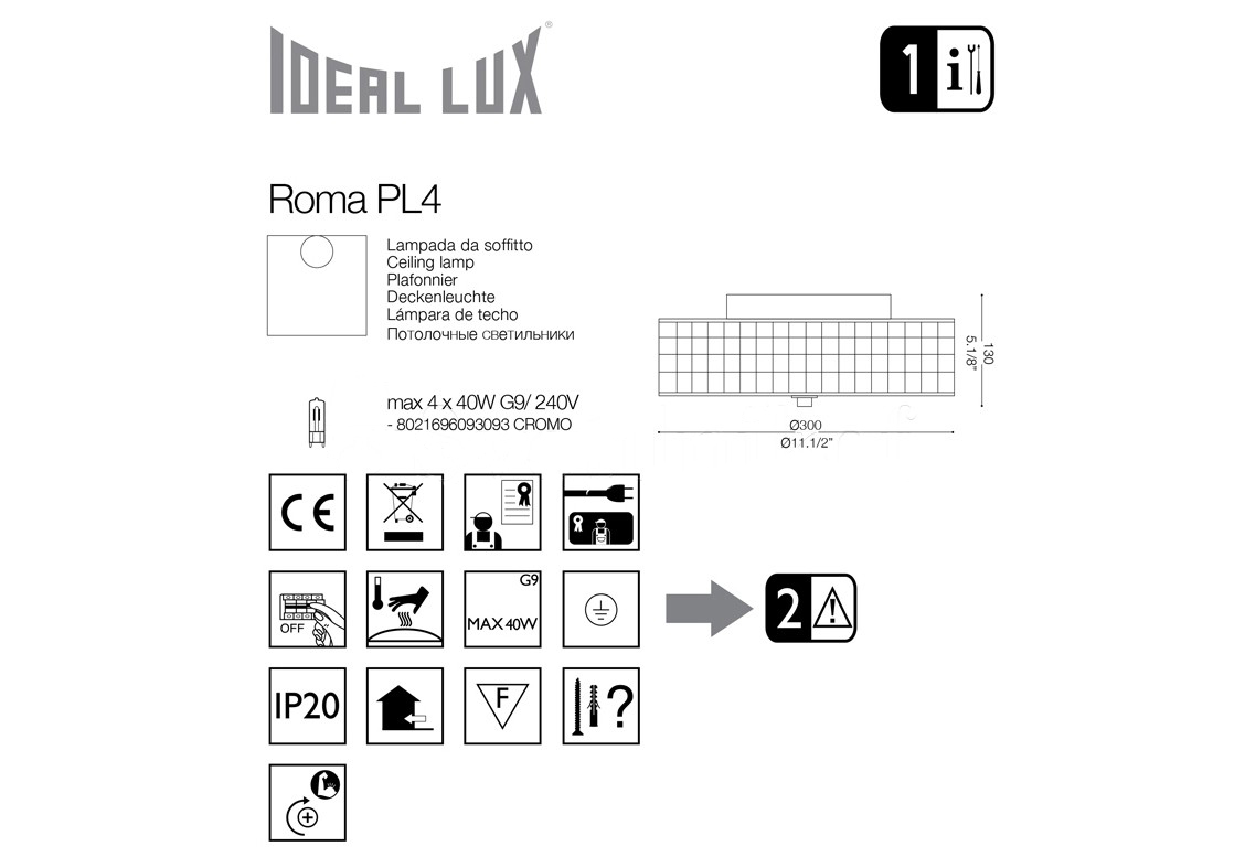 картинка Современные Светильник потолочный Ideal Lux Roma 093093 PL4