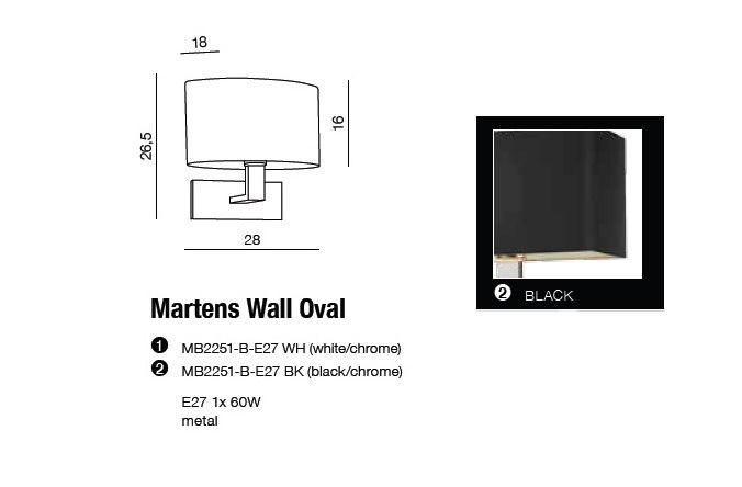 картинка Бра с абажуром Бра Azzardo Martens Wall Oval MB2251-B-E27 BK AZ1556