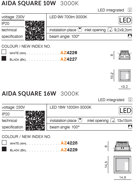 картинка Врезные Врезной светильник AZZARDO Aida square AZ4227
