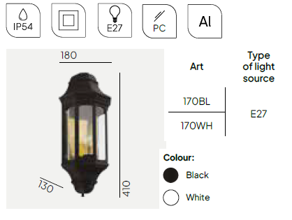 картинка Уличные настенные светильники Бра NORLYS IP65 Genoa 170WH