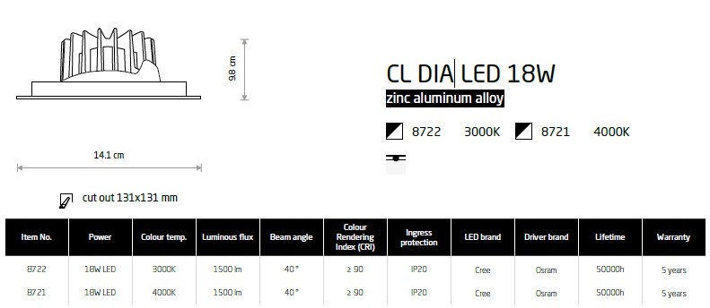 картинка Врезные Врезной светильник Nowodvorski CL Dia Led 18W 8721