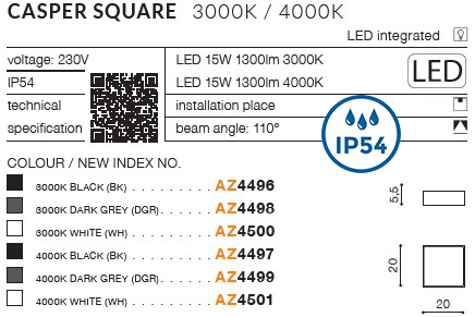 картинка Уличные потолочные светильники Потолочный светильник AZZARDO Casper square IP54 AZ4497
