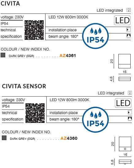 картинка Уличные светильники с датчиком движения (sensor) Бра AZZARDO Civita IP54 датчик движения AZ4360
