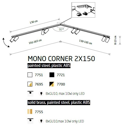 картинка Накладные Накладной светильник Nowodvorski Mono Corner 2x150 7695
