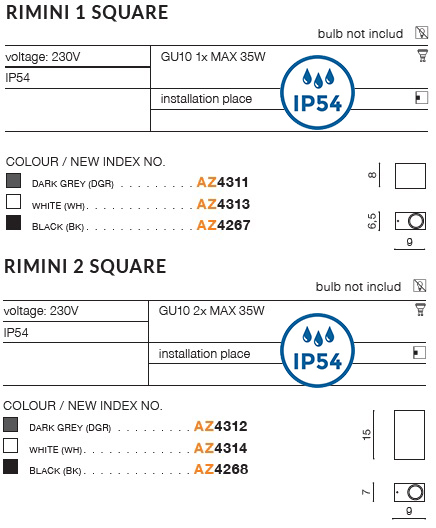 картинка Уличные настенные светильники Бра AZZARDO Rimini Square 2 IP54 AZ4314