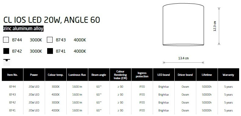 картинка Накладные светильники Накладной светильник Nowodvorski CL Ios Led 20W 60° 8743
