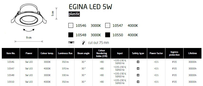 картинка Врезные Врезной светильник Nowodvorski Egina Led 5w 10546