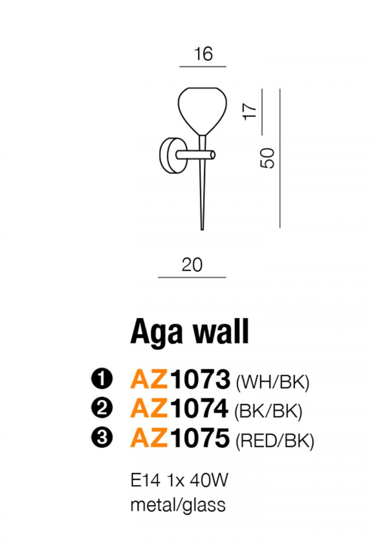 картинка Современные бра Бра Azzardo Aga Wall MB1289 BK AZ1074