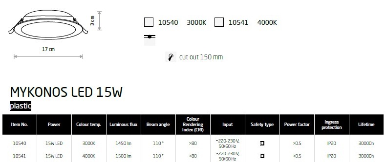 картинка Врезные Врезной светильник Nowodvorski Mykonos Led 15w 10541