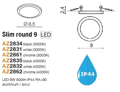 картинка Для ванной Врезной светильник AZZARDO Slim R9 AZ2862 IP44