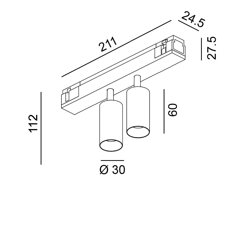 картинка Трековые светильники Светильник трековый LTX IN_LINE TUB S A 60 X2, D30mm, H60mm, LED 2х7W, 3000К, черный (06.2301.14.930.BK)
