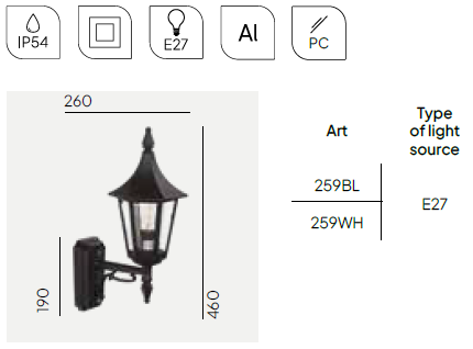 картинка Уличные настенные светильники Бра NORLYS IP54 Rimini 259WH