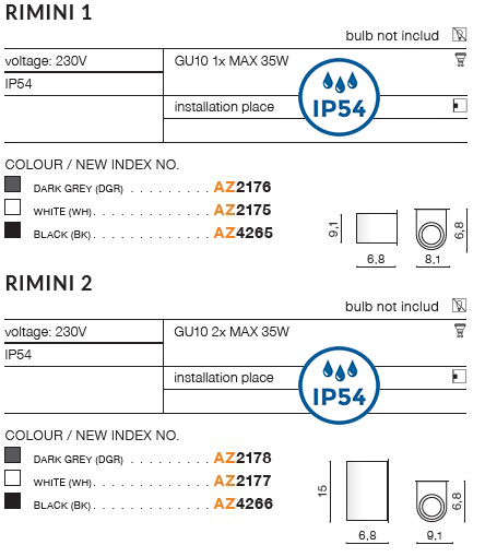 картинка Уличные настенные светильники Бра AZZARDO Rimini IP54 AZ4265