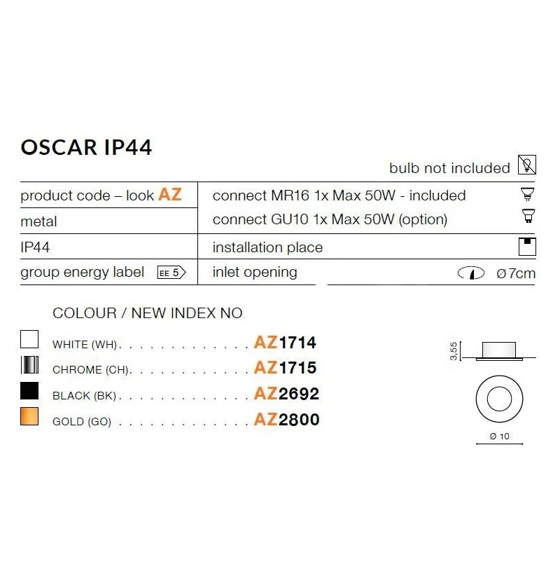 картинка Врезные Врезной светильник Azzardo AZ2800 Oscar IP44