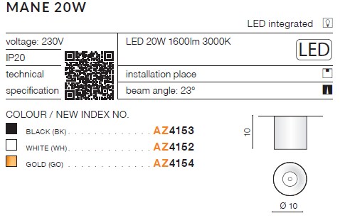 картинка Накладные светильники Накладной светильник AZZARDO Mane 20W AZ4154