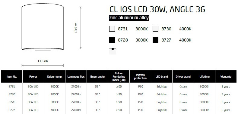 картинка Накладные светильники Накладной светильник Nowodvorski CL Ios Led 30W 36° 8728