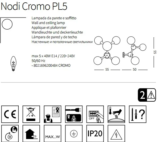 картинка Современные Светильиник потолочный Ideal Lux Nodi Cromo 200484 PL5