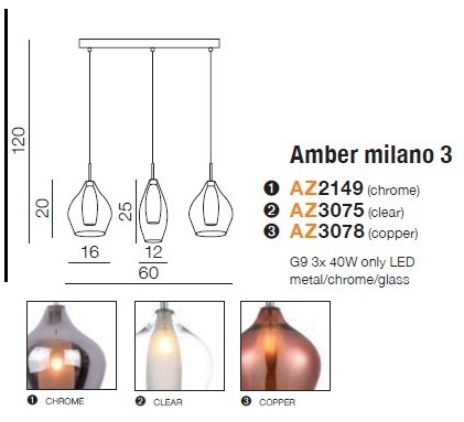 картинка Современные подвесные светильники Подвесной светильник AZZARDO Amber milano 3 AZ3078