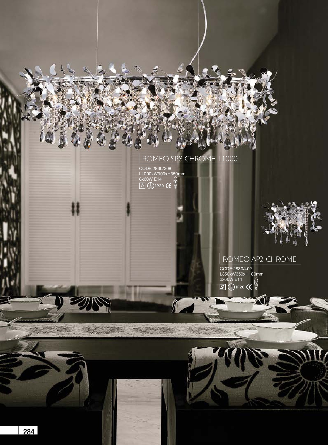 картинка Линейные подвесные светильники Линейный подвес Crystal lux ROMEO SP8 CHROME L1000