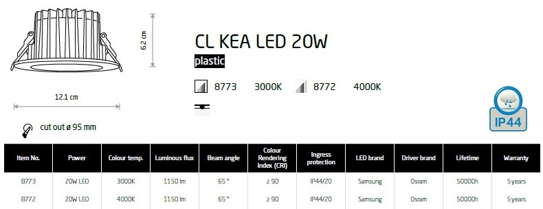 картинка Для ванной Врезной светильник Nowodvorski CL Kia Led IP44 8773