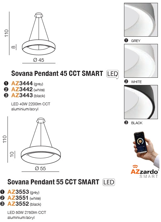 картинка Современные подвесные светильники Подвесной светильник AZZARDO Sovana smart AZ3444