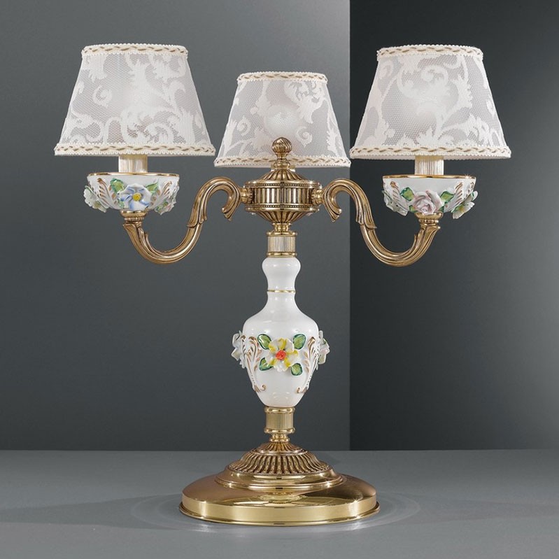 картинка Настольные лампы с абажуром НАСТОЛЬНАЯ ЛАМПА RECCAGNI ANGELO P. 9101/3 P. 9101/3 ORO FRANCESE BIANCO - RICAMO