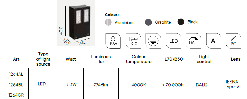 картинка Уличные столбики Столбик NORLYS IP65 Glode DALI 1264B