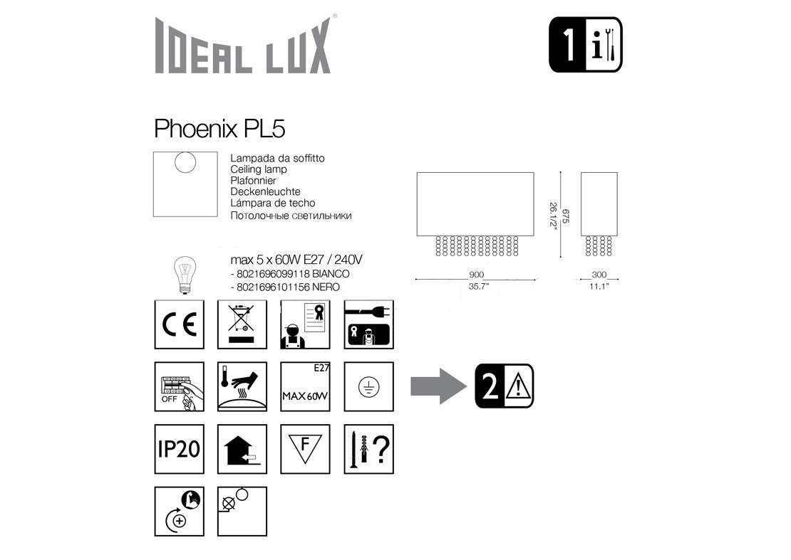 картинка Современные Светильник потолочный Ideal Lux Phoenix 101156 PL5 Nero