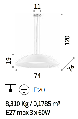 картинка Современные подвесные светильники Подвес Ideal Lux Lena 052786 SP3 D74 Bianco