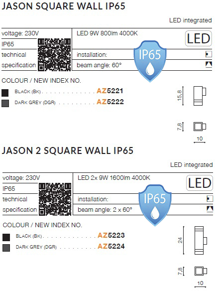 картинка Уличные настенные светильники Бра AZZARDO Jason square 2 IP65 AZ5224
