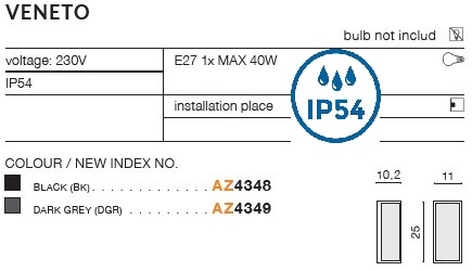 картинка Уличные настенные светильники Бра AZZARDO Veneto IP54 AZ4348
