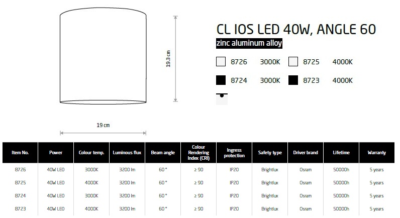 картинка Накладные светильники Накладной светильник Nowodvorski CL Ios Led 40W 60° 8724