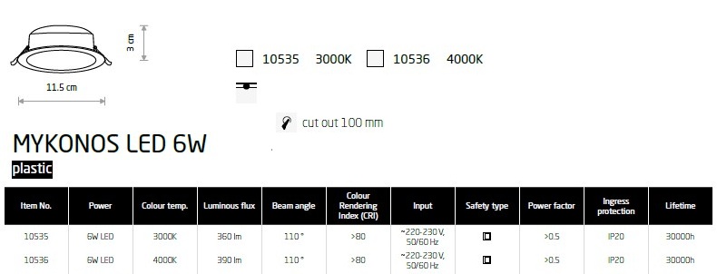 картинка Врезные Врезной светильник Nowodvorski Mykonos Led 6w 10536