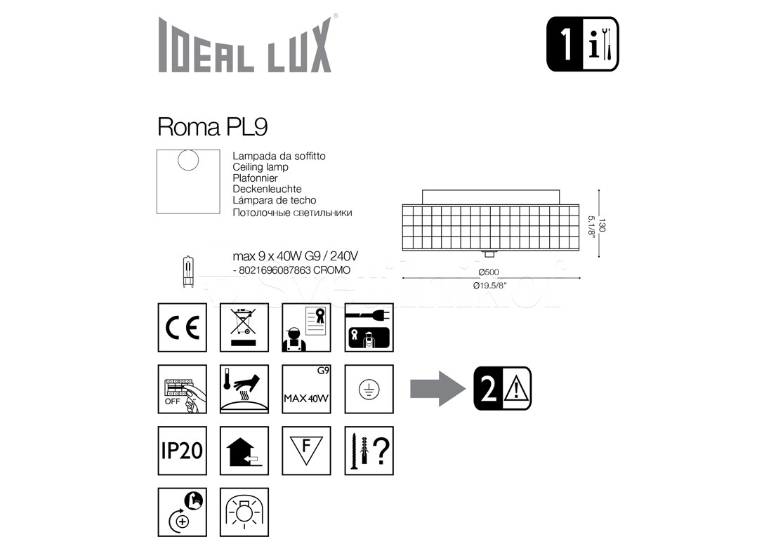 картинка Современные Светильник потолочный Ideal Lux Roma 087063 PL9