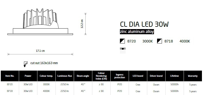 картинка Врезные Врезной светильник Nowodvorski CL Dia Led 30W 8720