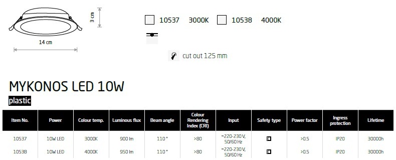 картинка Врезные Врезной светильник Nowodvorski Mykonos Led 10w 10538