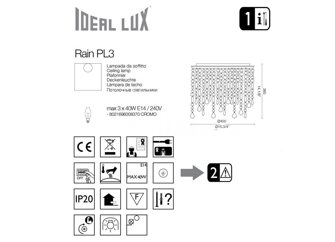 картинка Современные Светильник потолочный Ideal Lux Rain Clear 008370 PL3