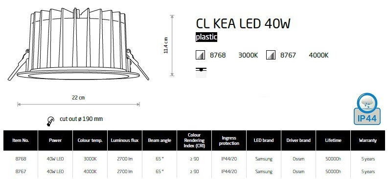 картинка Для ванной Врезной светильник Nowodvorski CL Kia Led IP44 8768