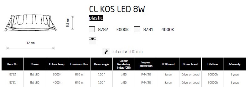 картинка Врезные Врезной светильник Nowodvorski CL Kos Led 8W 8781