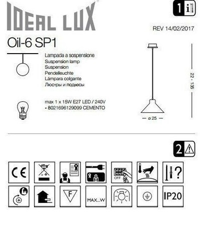 картинка Современные подвесные светильники Подвес Ideal Lux Oil-6 129099 SP1 Cemento