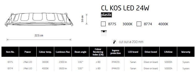 картинка Врезные Врезной светильник Nowodvorski CL Kos Led 24W 8774