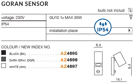картинка Уличные светильники с датчиком движения (sensor) Бра AZZARDO Goran IP54 датчик движения AZ4695