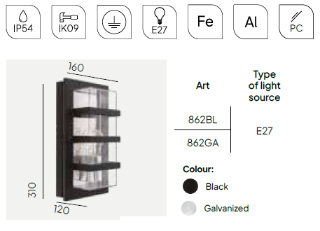 картинка Уличные настенные светильники Бра NORLYS IP54 Boden 862B