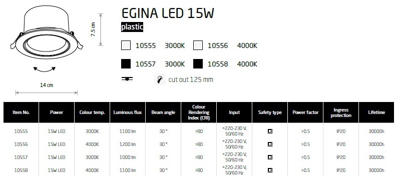 картинка Врезные Врезной светильник Nowodvorski Egina Led 15w 10558