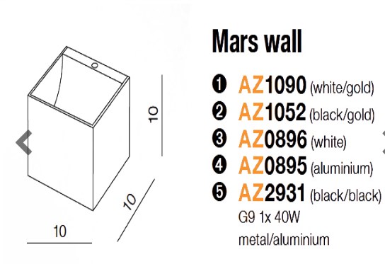 картинка Современные бра Бра Azzardo Mars Wall GM1109 WHITE/GOLD AZ1090