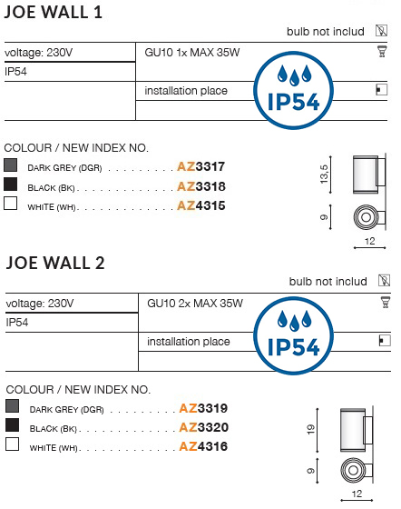 картинка Уличные настенные светильники Бра AZZARDO Joe IP54 AZ3317