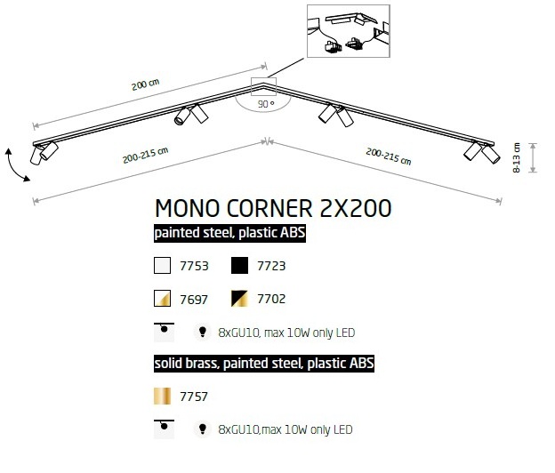 картинка Накладные Накладной светильник Nowodvorski Mono Corner 2х200 7702