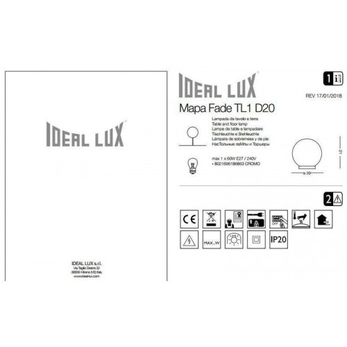 картинка Современные настольные лампы Настольная лампа Ideal Lux Mapa 186863 TL1 Cromo Sfumato 